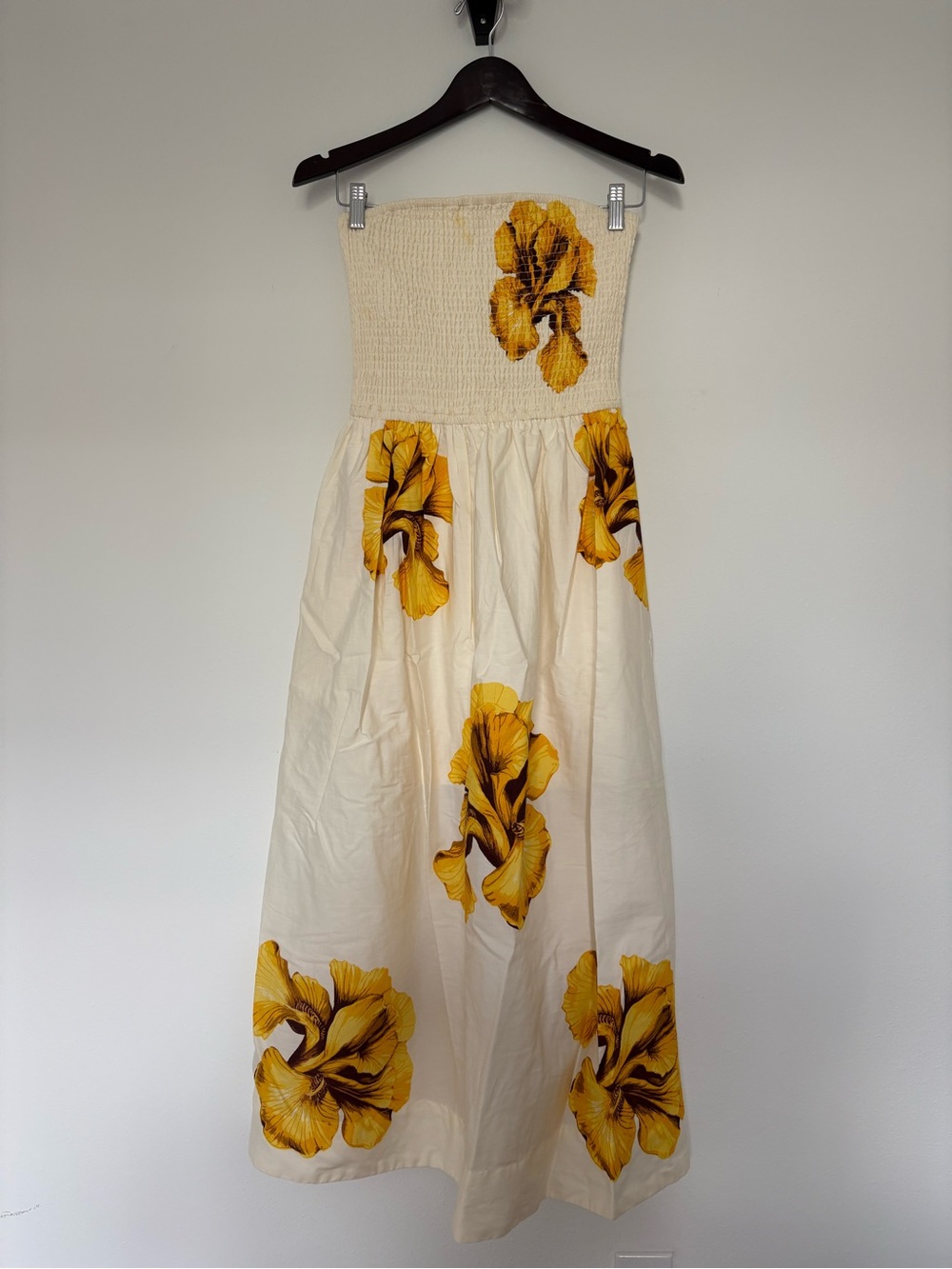 Smocked Cream Maxi Skirt with Yellow Floral Print